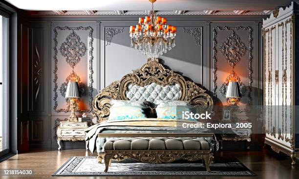 3d Render Of Bedroom In Luxury Hotel Stock Photo - Download Image Now - Luxury, Home Interior, Illusion
