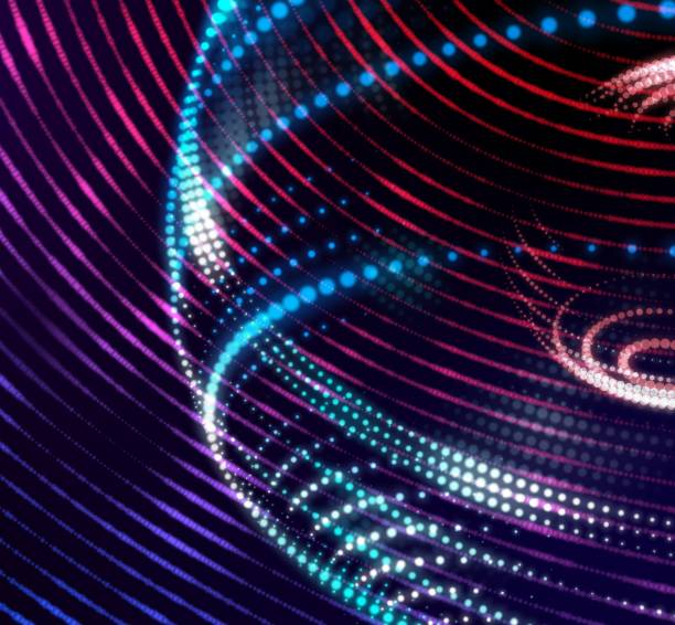 istock Neon color orbit globe in space. Smart digital world 3D online wireless network connection futuristic technology abstract background square position 1218158606