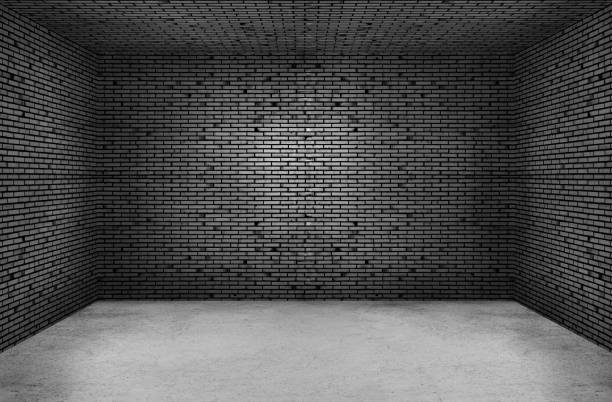 istock Empty space of Studio dark room black brick wall and concrete floor. 1218162084