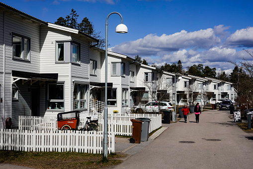 Gustavsberg, Sweden April 9, 2020 Row houses on the outskirts of the city.