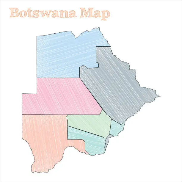 Vector illustration of Botswana hand-drawn map.