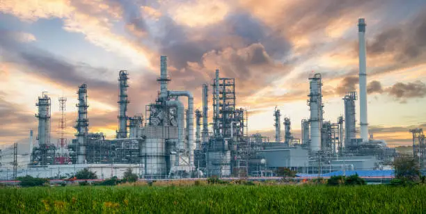 Oil and Gas Industrial zone,The equipment of oil refining,Close-up of industrial pipelines of an oil-refinery plant,Detail of oil pipeline with valves in large oil refinery.