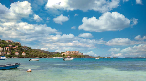 istock Resorts in Distance Beyond Bay 1218167679