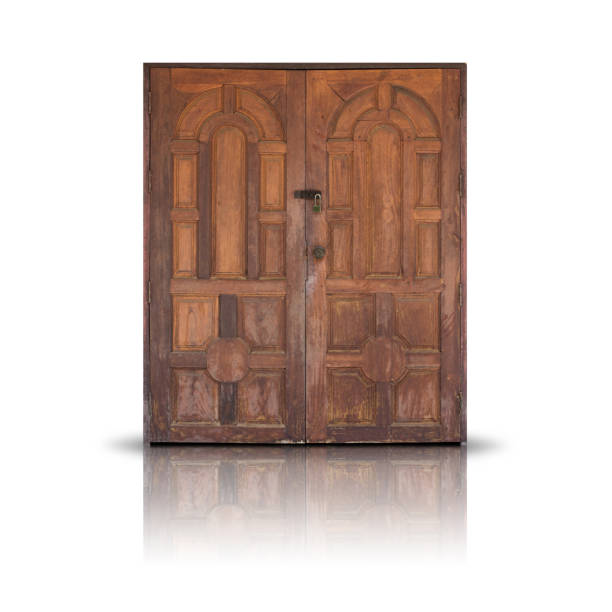 istock Old Wooden Door Isolated on White Background 1218169426
