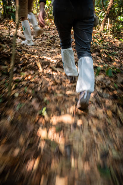 istock Motion blur of legs covered by white long socks. 1218169517