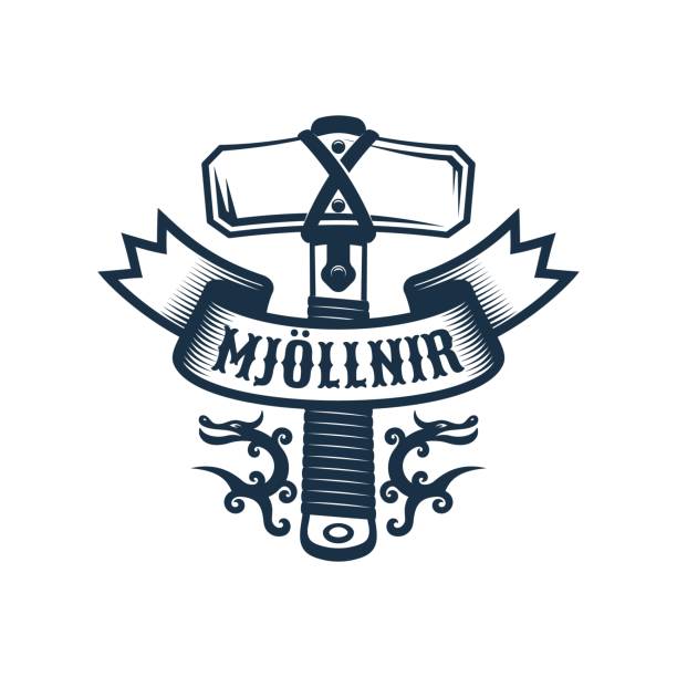 Viking Mjollnir logo Viking Mjollnir logo. Hammer Thor emblem. Vector retro illustration. celtic dragon tattoo stock illustrations