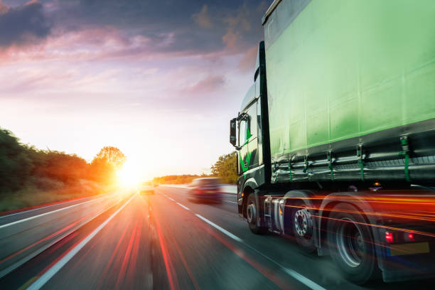 istock Lorry Traffic Transport on motorway in motion 1218177405