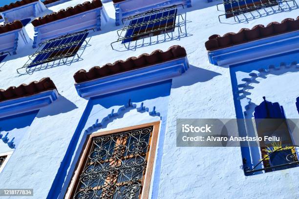 Windows In Chefchouen Blue Building Stock Photo - Download Image Now - Arch - Architectural Feature, Blue, Construction Industry