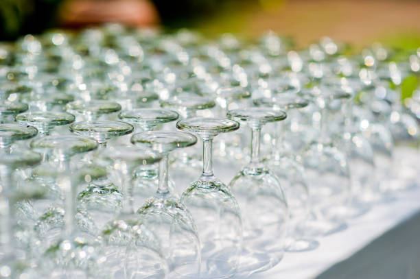 empty glasses wine in restaurant, glass water, campaign glass