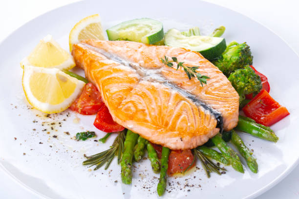 istock Grilled salmon steak butterfly with vegetables 1218188715