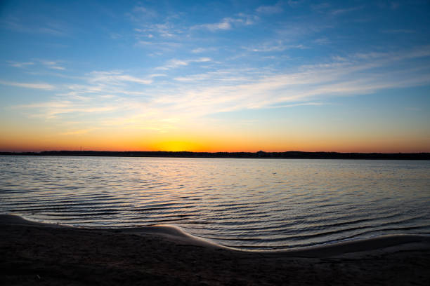 Blue riverside sunset in late evening. Photo taken in Europe, Latvia.