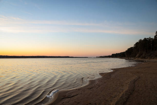 istock Blue riverside sunset in late evening. 1218189001