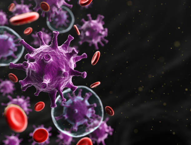 istock Virus cells mixed with red blood cells 1218190158