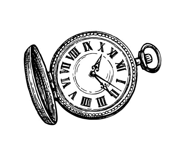 tintenskizze der taschenuhr. - time minute hand small timer stock-grafiken, -clipart, -cartoons und -symbole