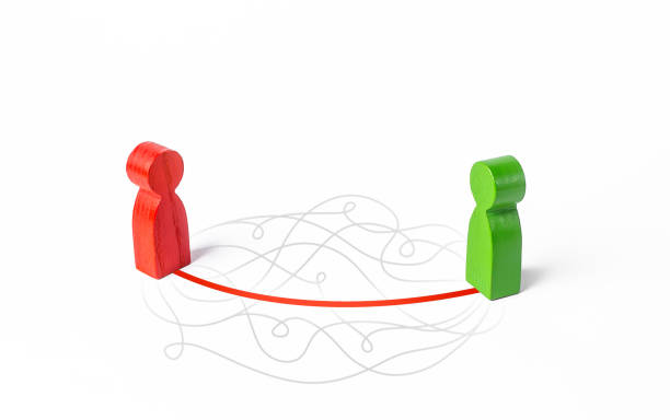 istock Two people contact in shortest possible way. Communication skills, ask directly, omit formalities. Manipulation and influence. Achieves respect and understanding. Confidence and charisma. 1218193618