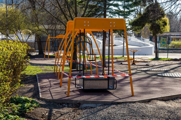 istock A playground for children outdoors during quarantine. Coronavirus epidemic. 1218200432