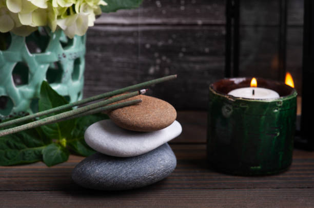istock Green aroma sticks in Spa still life 1218201195