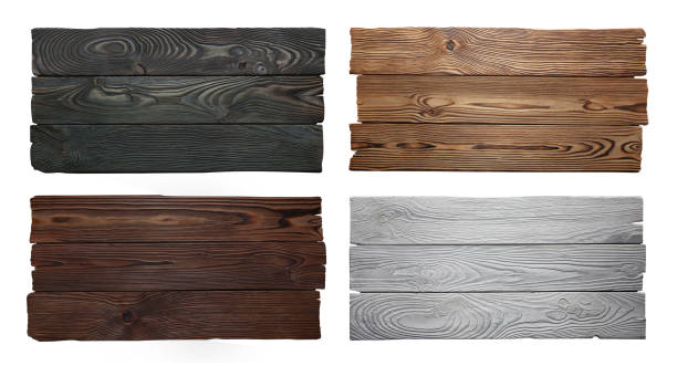 Collection of wooden boards on white