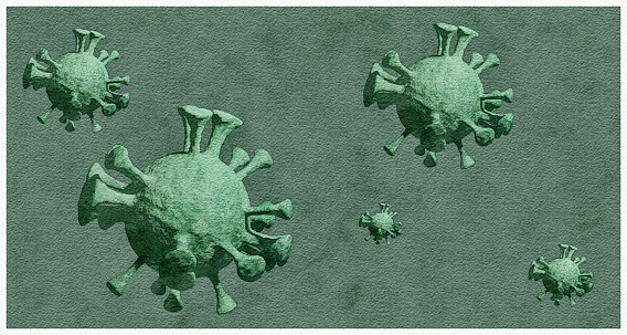 3D rendered representation of the virus on the move.