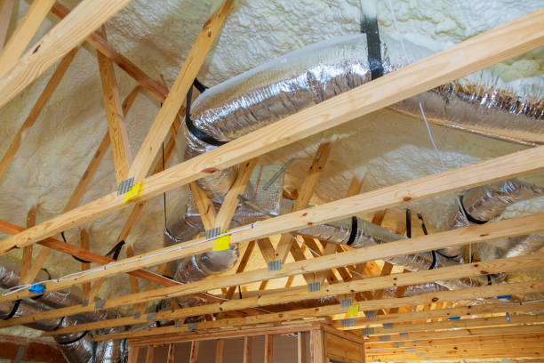 istock Construction new home with installed of HVAC vent in roofing 1218206443