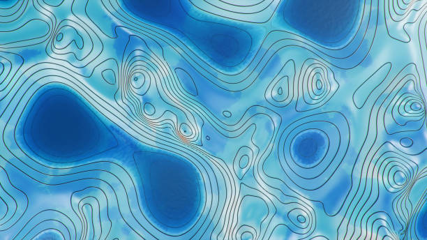 istock Topographic 3D map with water. Contour lines on a topographic map. Studying the geography of the area: hills, mountains and plains. Cartography concept, mountain hiking, 3d illustration 1218207479