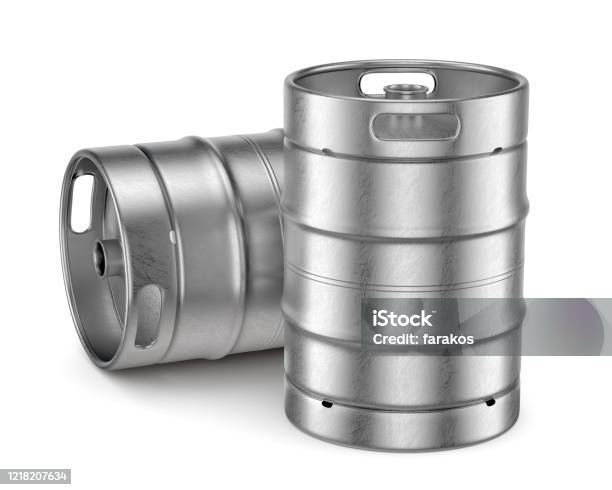 Metal Beer Kegs Isolated On White Background Stock Photo - Download Image Now - Keg, Beer - Alcohol, Barrel