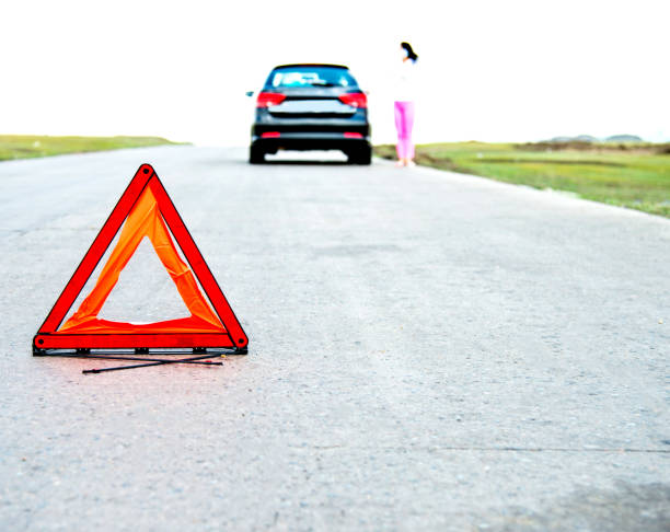 istock Red triangle sign on the road 1218208973