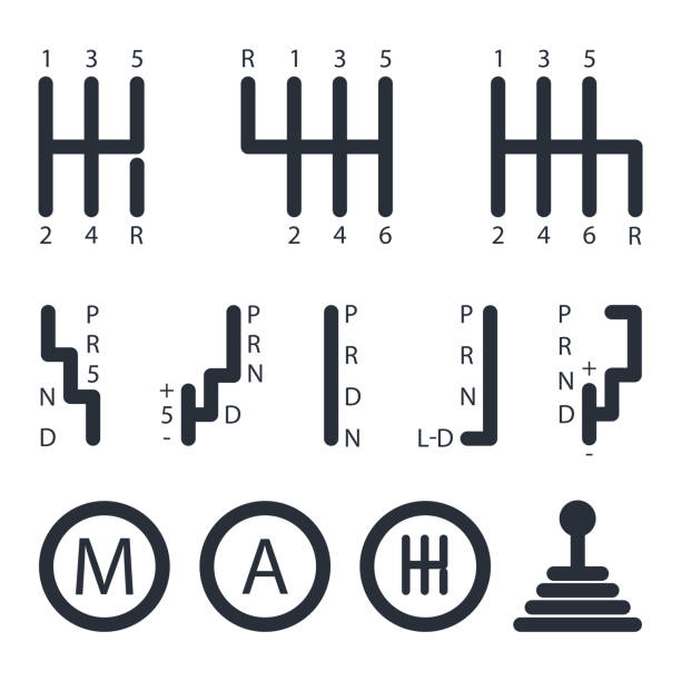 illustrations, cliparts, dessins animés et icônes de boîte. icônes pour différents types de boîtes de vitesses. transmissions automatiques, manuelles et robotiques. illustration de vecteur dans un modèle simple, isolé sur un fond blanc pour le design et le web. - gearshift speed change color image