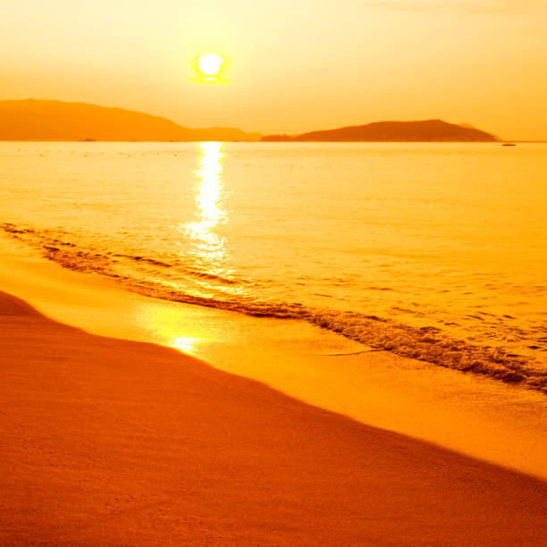 istock Golden beach under the sunset 1218213680