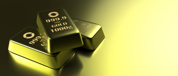 istock Gold bars on golden background, copy space. 3d illustration 1218214734