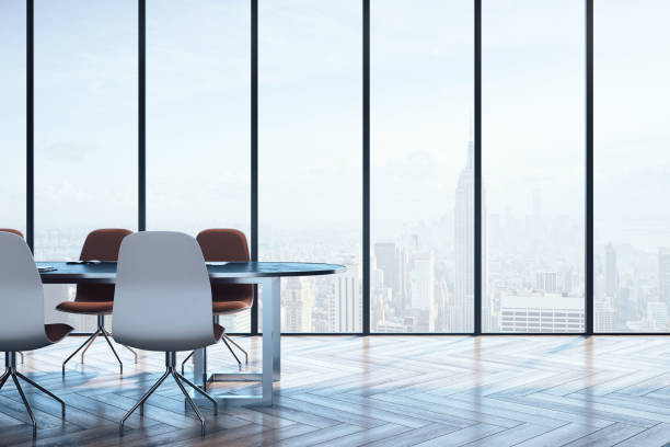 istock Luxury meeting interior with city view 1218215177