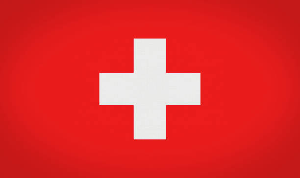 istock Swiss flag background. Fabric texture flag. 1218217881