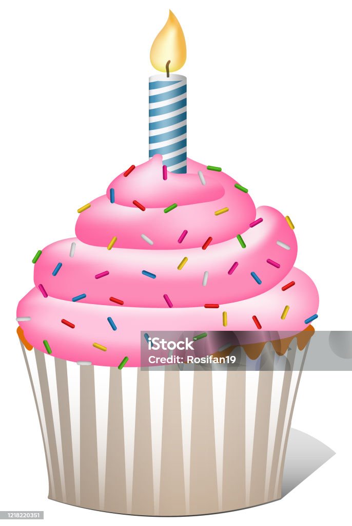 Birthday Cupcake With Candle Stock Illustration - Download Image Now -  Birthday Cake, Birthday Candle, Vector - iStock