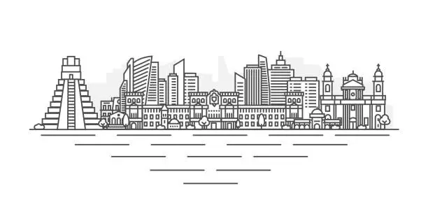 Vector illustration of Guatemala City, Guatemala architecture line skyline illustration. Linear vector cityscape with famous landmarks, city sights, design icons. Landscape with editable strokes isolated on white background