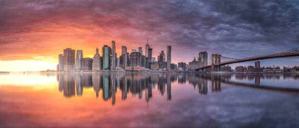 istock New york skyline reflection on the Hudson river at Brooklyn bridge at sunset 1218223854