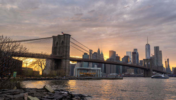 istock New york skyline reflection on the Hudson river at Brooklyn bridge at sunset 1218223917