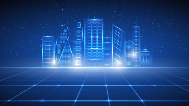 istock Vector illustration of an abstract metropolis, city with buildings and skyscrapers on a glowing background. EPS 10. 1218223929