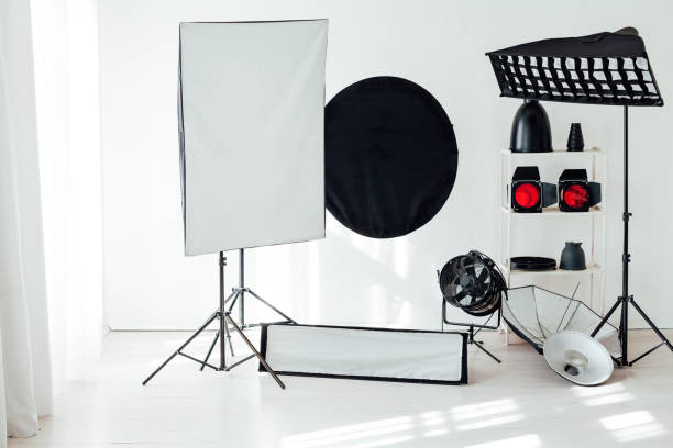 istock Flash photo studio accessories photographer equipment interior 1218224047