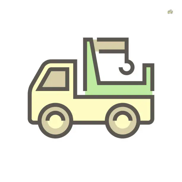 Vector illustration of Pick up truck and crane icon, 64x64 perfect pixel and editable stroke.