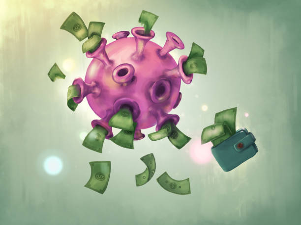 cyfrowa ilustracja różowego wirusa na zielonym tle. - monster currency stealing bank stock illustrations