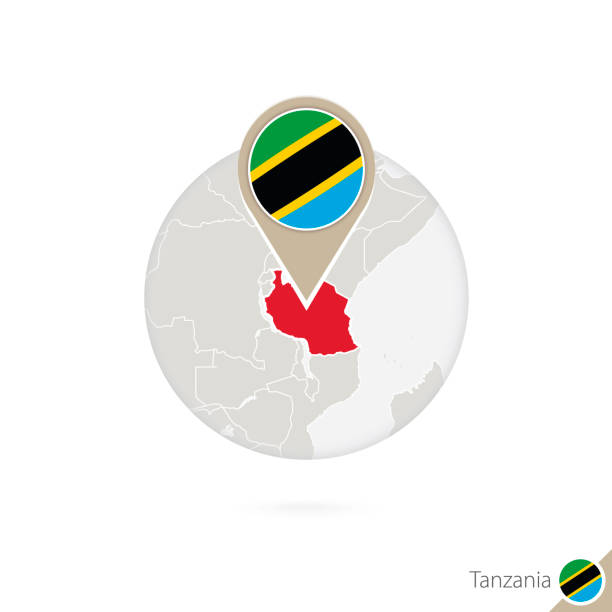 Tanzania map and flag in circle. Map of Tanzania, Tanzania flag pin. Map of Tanzania in the style of the globe. Tanzania map and flag in circle. Map of Tanzania, Tanzania flag pin. Map of Tanzania in the style of the globe. Vector Illustration. tanzania stock illustrations