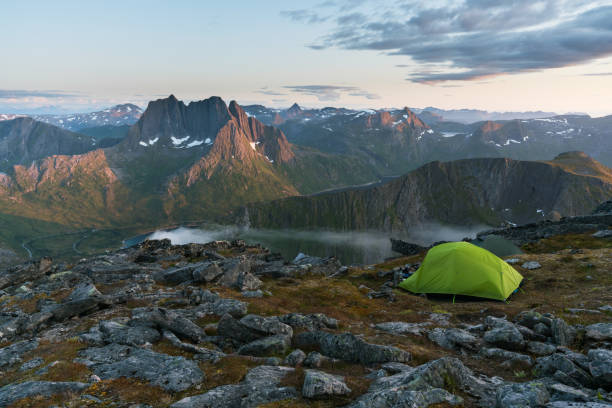 Tent near Segla mountain on Senja The tent near Segla mountain on Senja island, Norway lofoten photos stock pictures, royalty-free photos & images