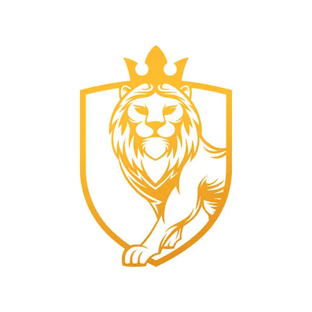 Vector illustration of Lion Logo Vector Design Illustrator. Vintage Luxury Lion Head Logo Design Template. Abstract Lion Shield Logo Vector Design