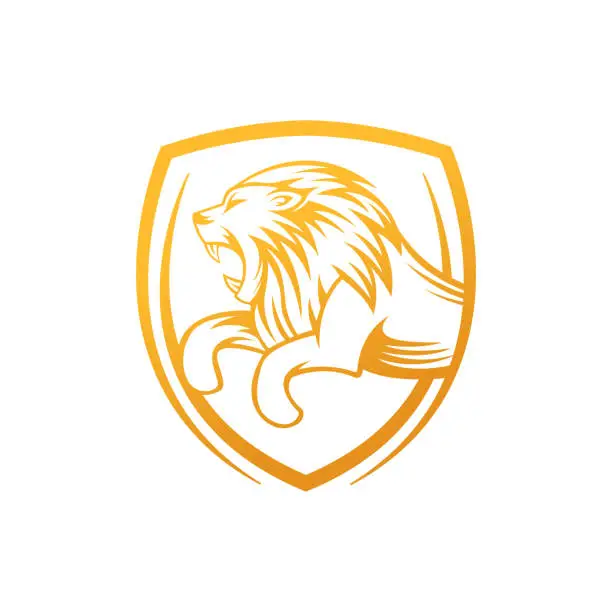 Vector illustration of Roaring Lion Logo Vector Design Illustrator. Luxury Roaring Lion Head Logo Design Template. Abstract Lion Crest Logo Vector Design.