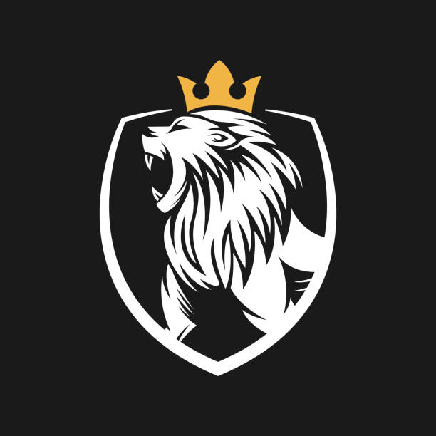 ilustrações, clipart, desenhos animados e ícones de roaring lion logo vector design illustrator. modelo de design de logotipo de cabeça de leão rugindo de luxo. desenho vetorial do logotipo da crista de leão abstrato. - coroa enfeites para a cabeça