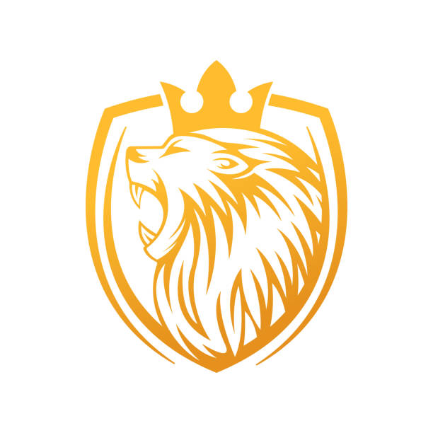 ilustrações, clipart, desenhos animados e ícones de roaring lion logo vector design illustrator. modelo de design de logotipo de cabeça de leão rugindo de luxo. desenho vetorial do logotipo da crista de leão abstrato. - coroa enfeites para a cabeça