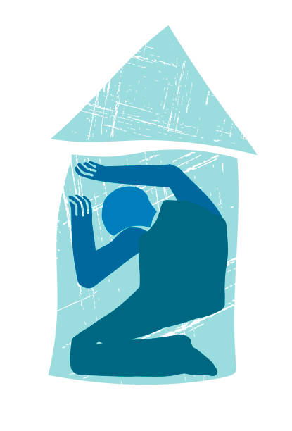 Isolation Man feeling isolated and trapped inside his house. prison lockdown stock illustrations