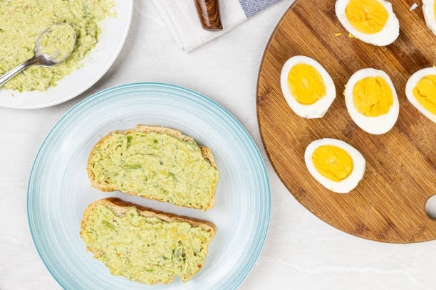 istock Avocado spread on the toasted bread served on the plate with boiled eggs 1218236704