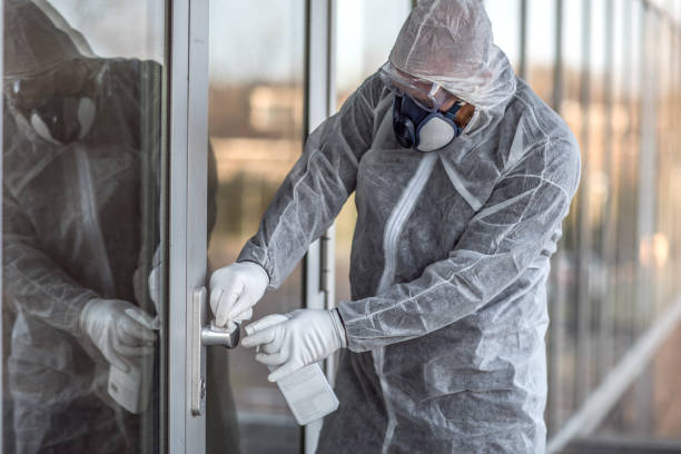 A male essential worker wearing a face mask during virus outbreak