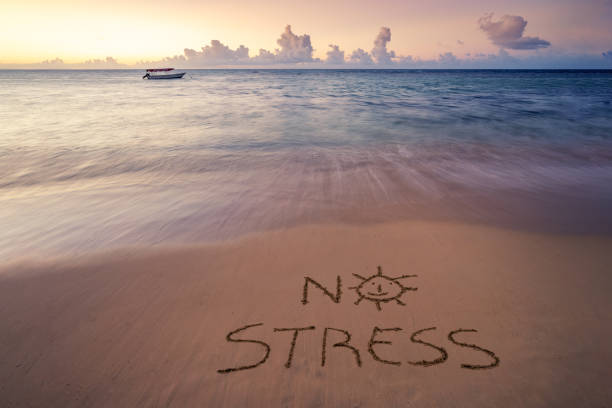 istock Handwritten No Stress on sandy beach 1218238178